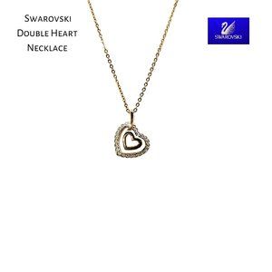 Swarovski Crystal Gold Plated Double Heart Classic Lady Pendant Necklace 16.5"
